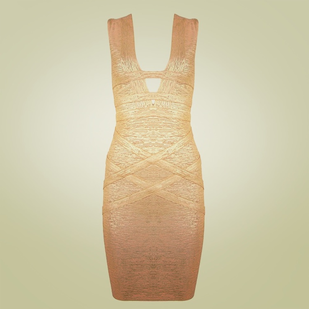 Never Worn Gold V Neck Bandage Dress!